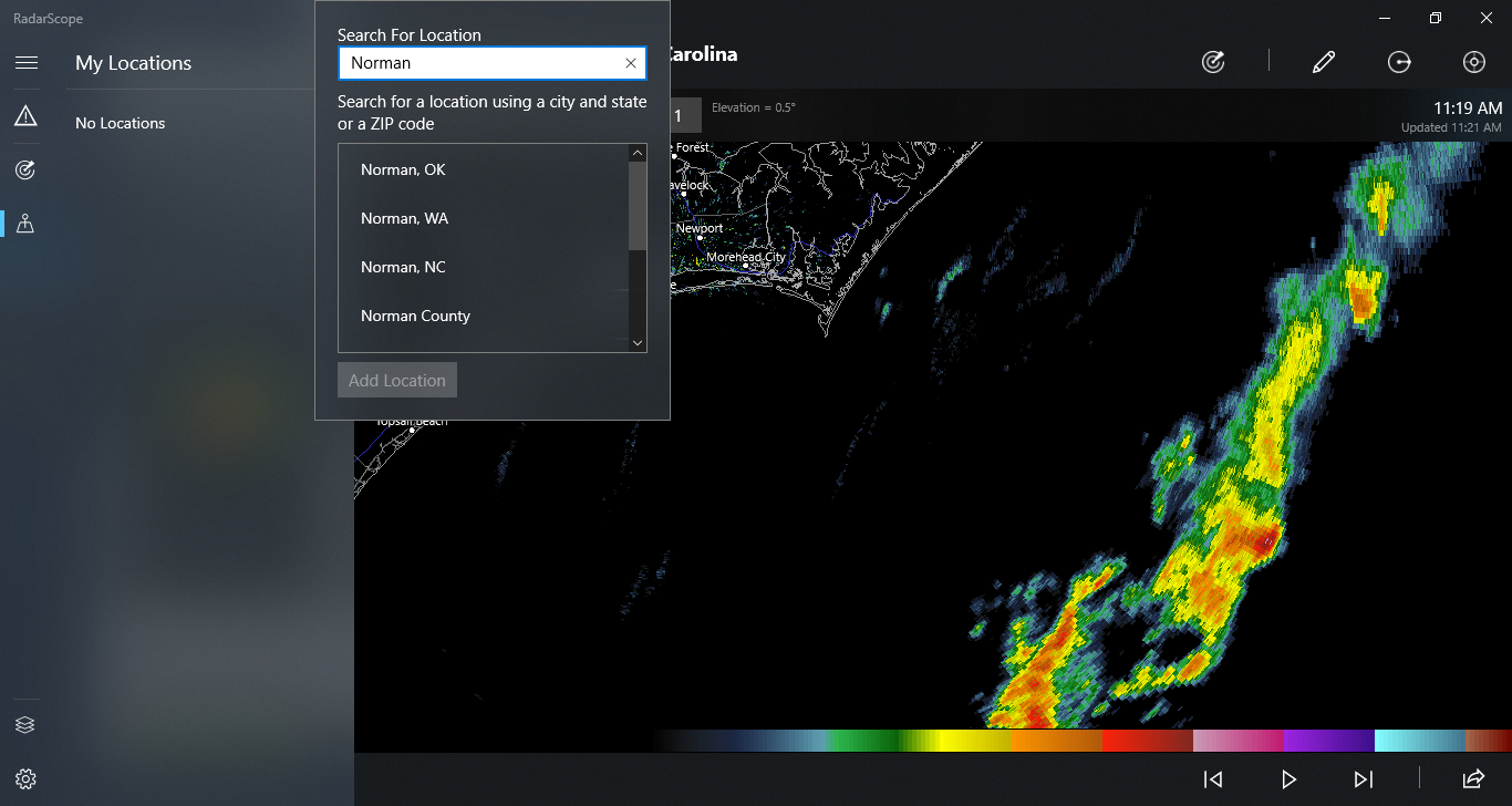 Search for Location on RadarScope for Windows