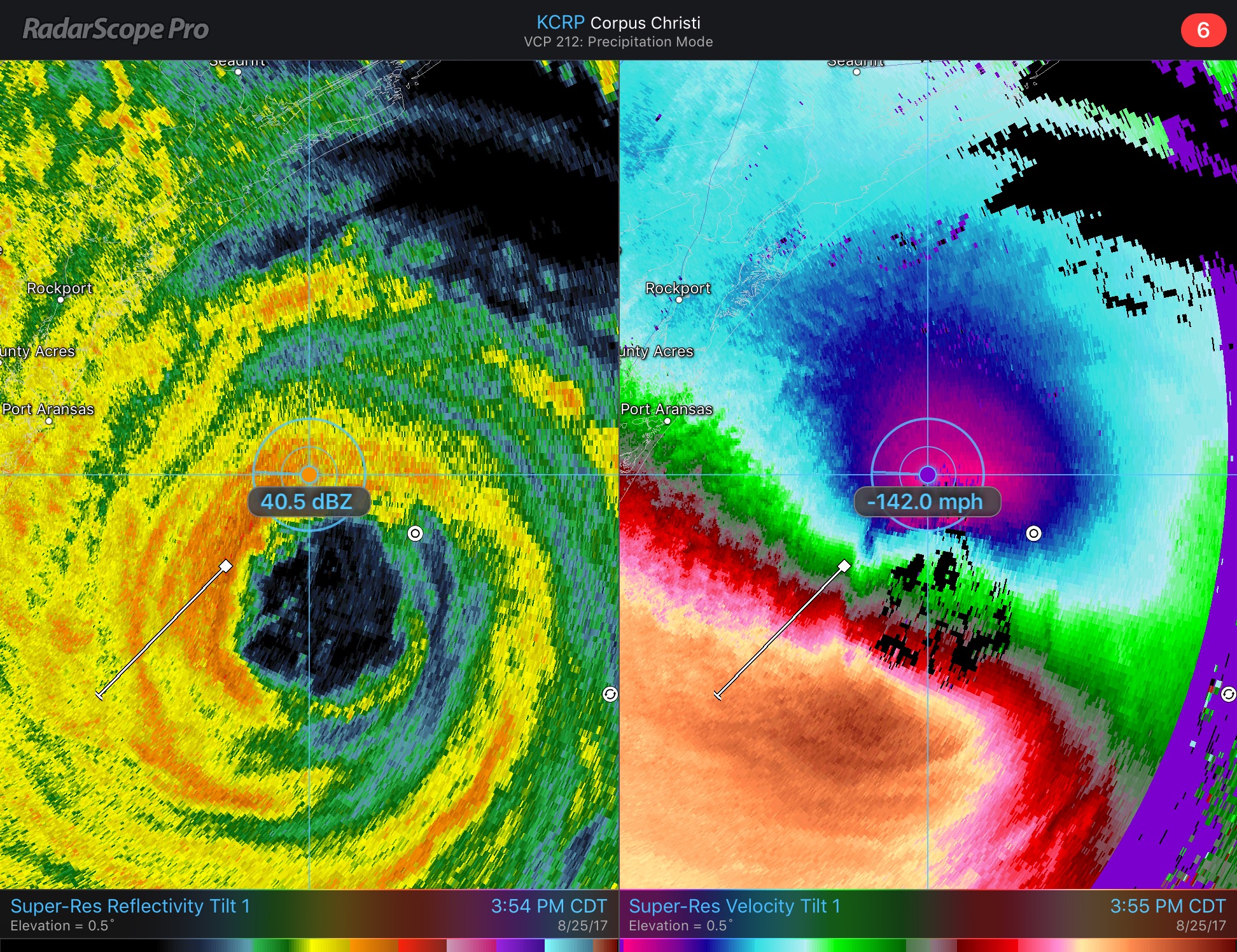 Hurricane Harvey RadarScope Velocity - August 26, 2017