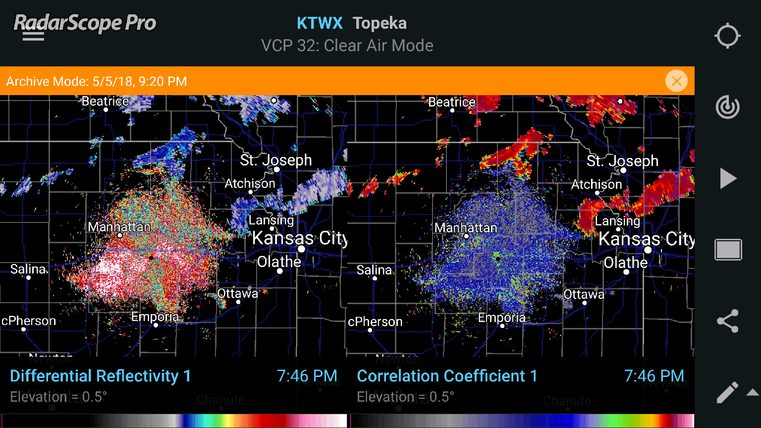 Showers and outflow boundaries to the north of the radar, followed by the onset of nocturnal bird migration using dual-pol.