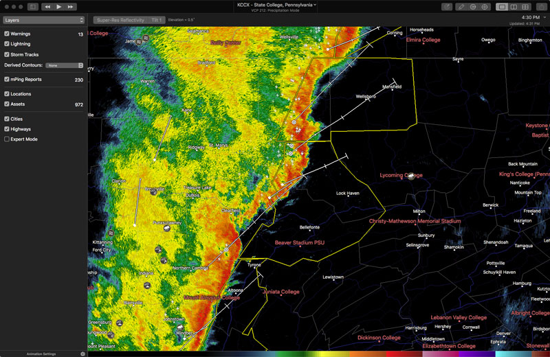 Appearance of WeatherOps Assets in RadarScope for Macs