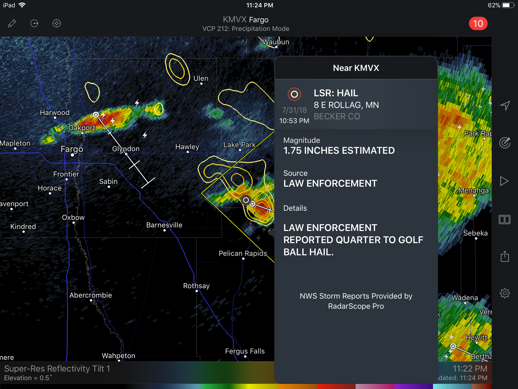 Local Storm Report in RadarScope