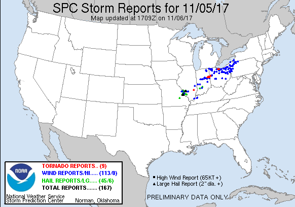 SPC Storm Reports for November 5, 2017