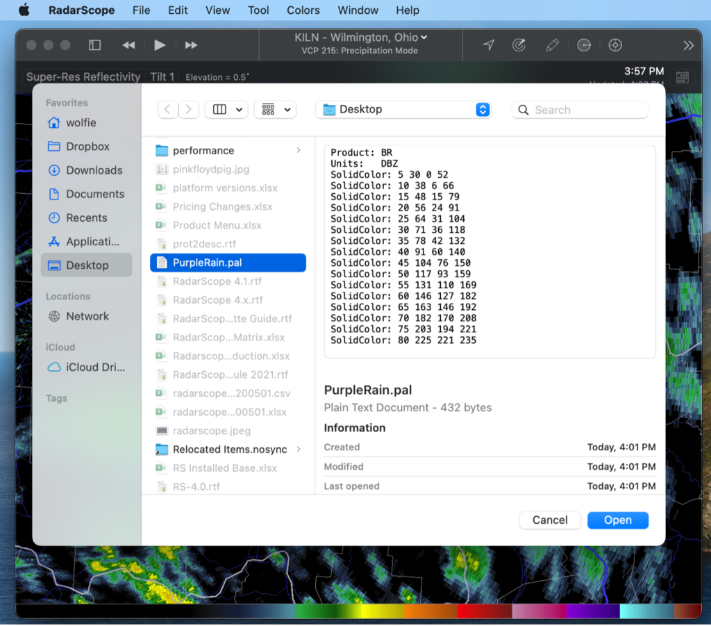 radarscope reflectivity menu import select file screenshot